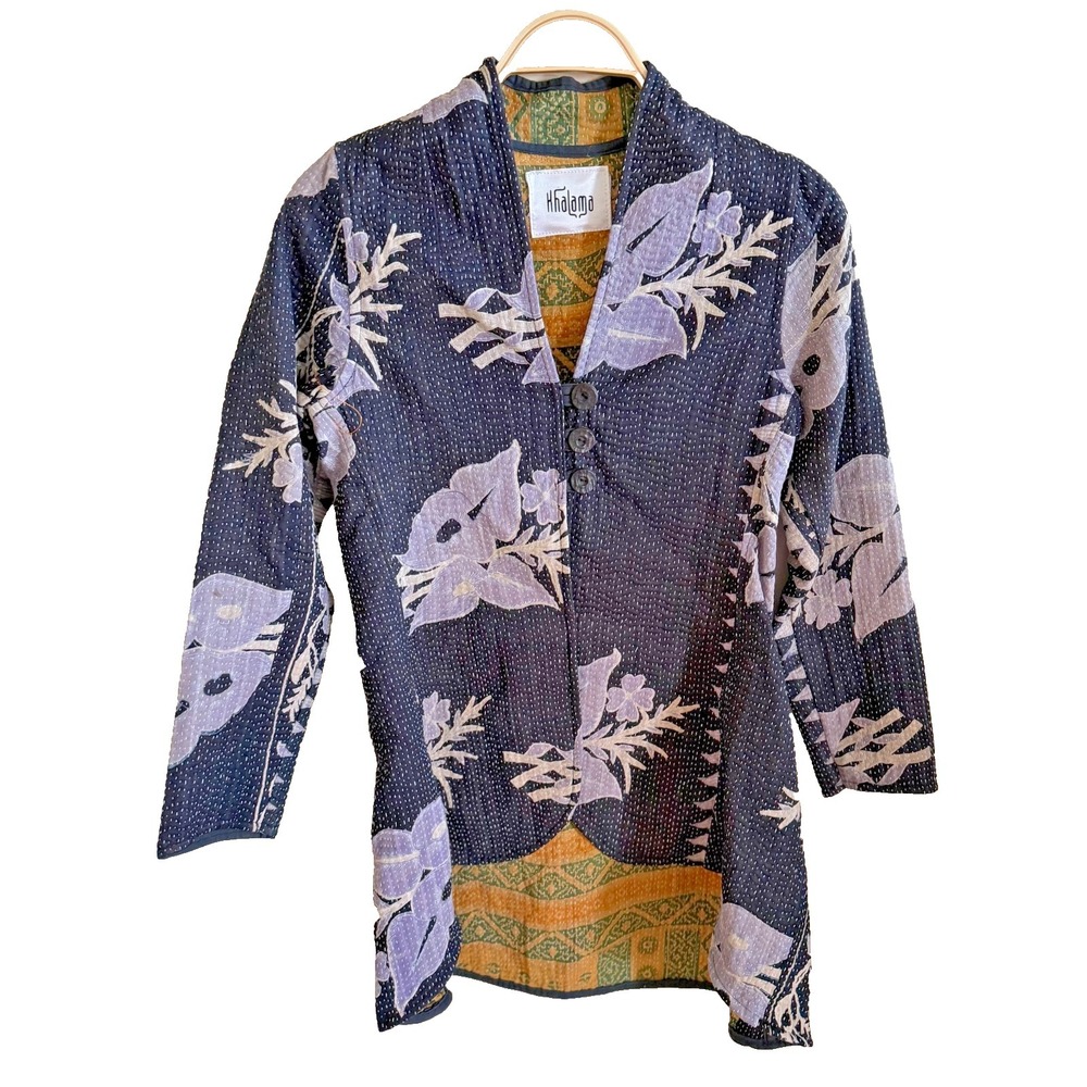 Vtg Cotton Handmade Kantha Jacket Japanaese Kimono‎ Style Quilted Kantha Khalama